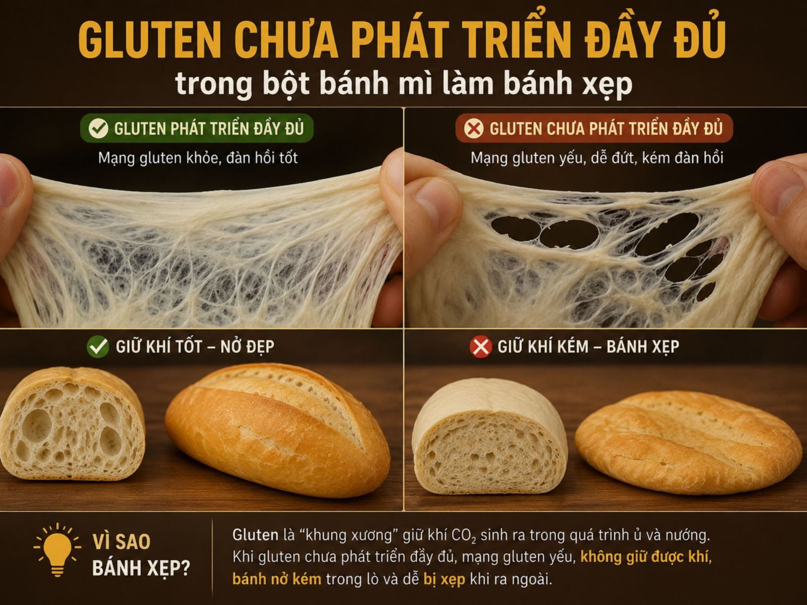 Gluten chưa phát triển đầy đủ
